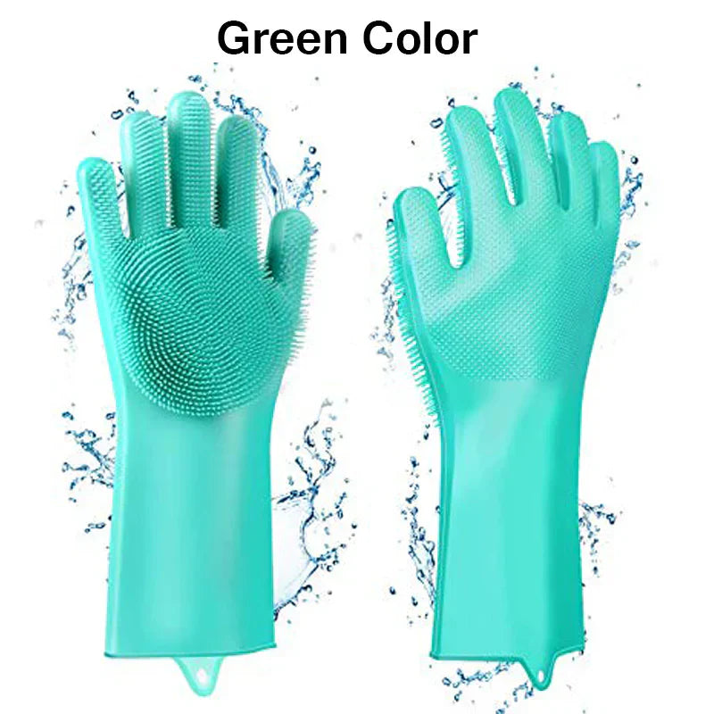 Magic Silicone Washing Gloves 🧤✨ with Scrubber 🧽 for Kitchen 🍽️