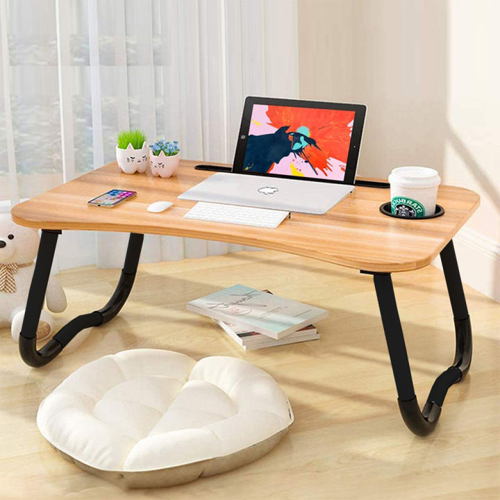 Foldable Laptop Bed Table 💻🛏️📚 | Portable Desk with Cup Slot ☕