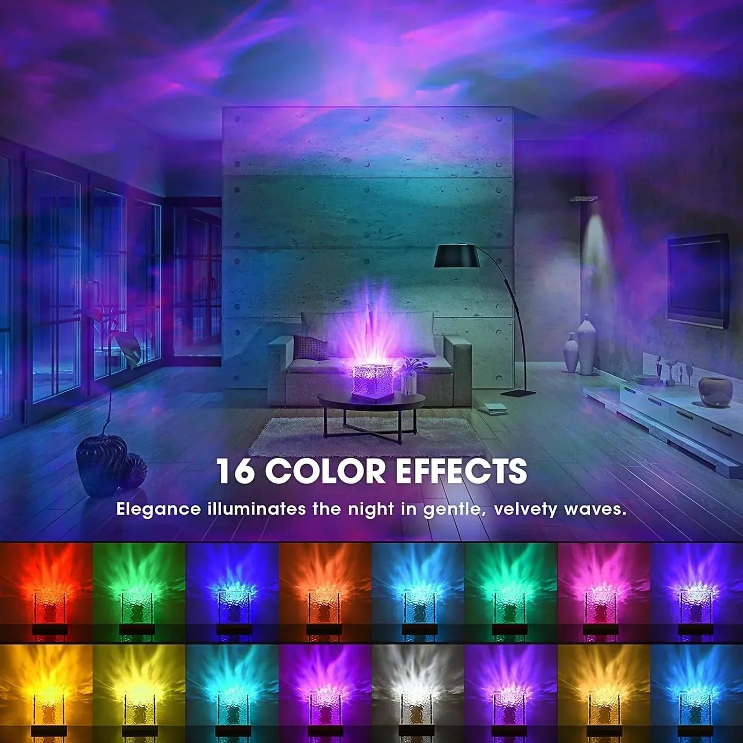 🌊✨ Rotating Water Ripple Light 🌈 (3/16 Colors)