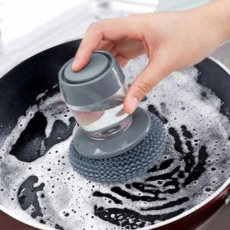 🧼 Soap Dispenser Brush 🧽✨ Press & Clean!