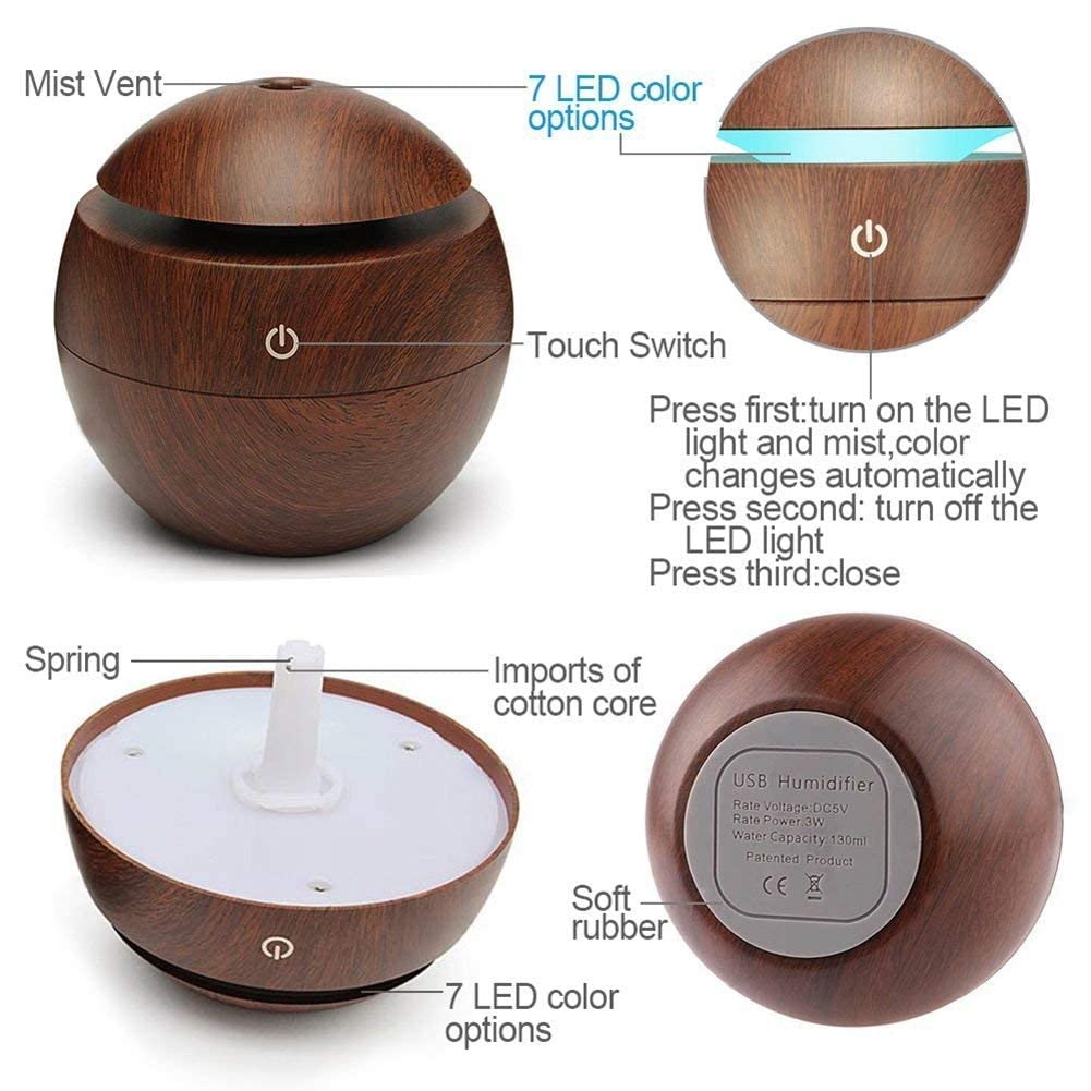 🌫️💧 USB Mini Aroma Humidifier 🌿🌸 | Wood Grain Cool Mist Diffuser