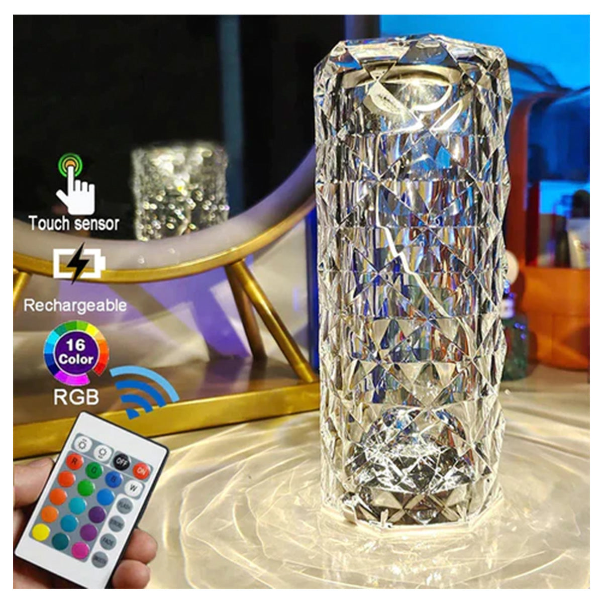 🌹 Crystal Rose Lamp 💡✨ | 16 Colors 🌈 | USB Rechargeable 🔋