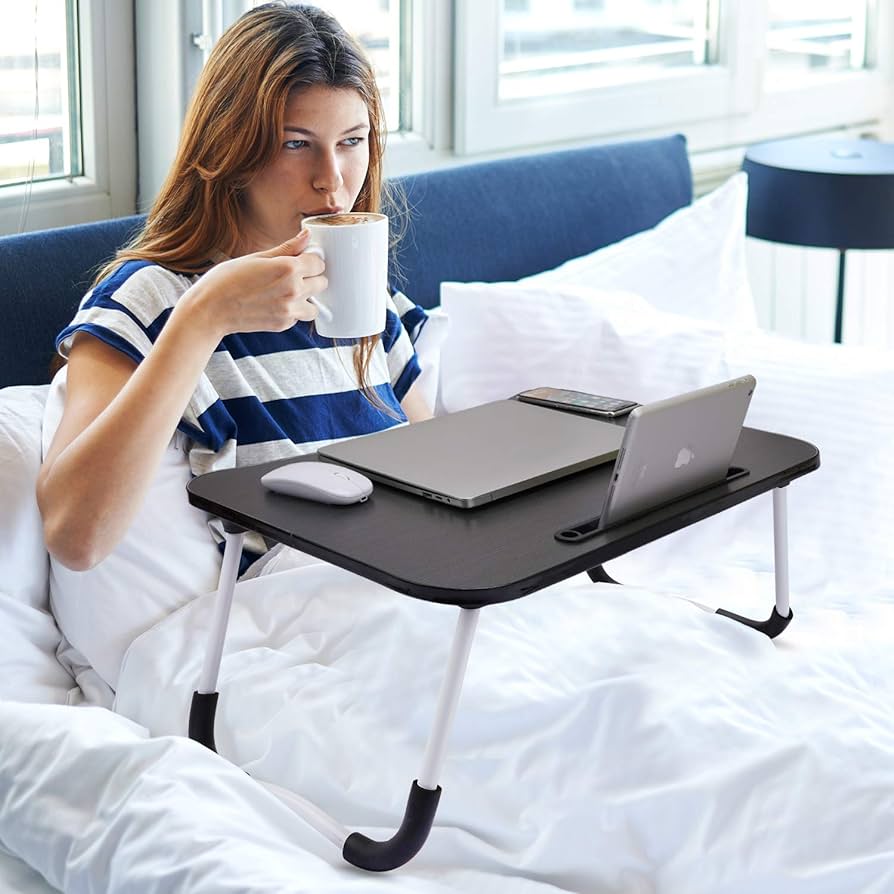 Foldable Laptop Bed Table 💻🛏️📚 | Portable Desk with Cup Slot ☕