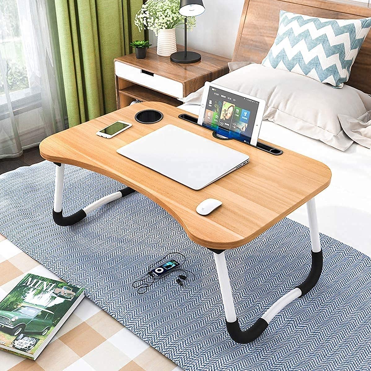 Foldable Laptop Bed Table 💻🛏️📚 | Portable Desk with Cup Slot ☕