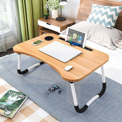Foldable Laptop Bed Table 💻🛏️📚 | Portable Desk with Cup Slot ☕