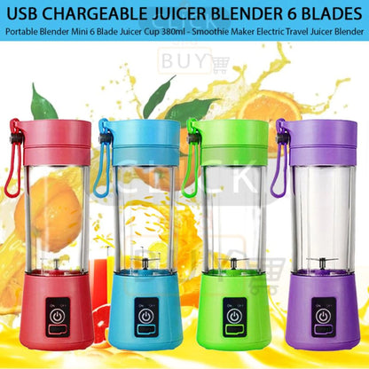 Portable Juicer Blender 🍓🔋 | 6-Blade USB Smoothie Maker 🍹💪 (380ml)
