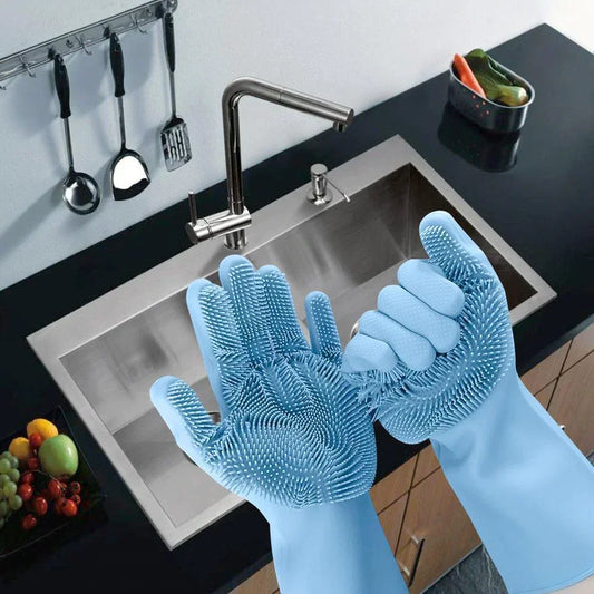 Magic Silicone Washing Gloves 🧤✨ with Scrubber 🧽 for Kitchen 🍽️
