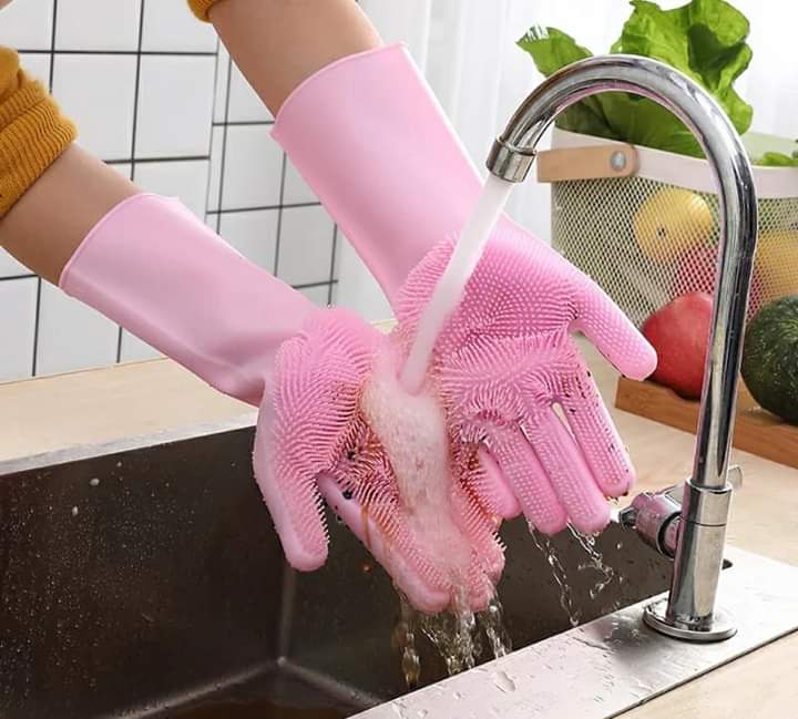 Magic Silicone Washing Gloves 🧤✨ with Scrubber 🧽 for Kitchen 🍽️