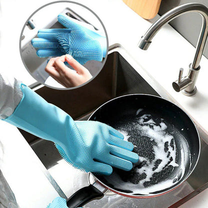 Magic Silicone Washing Gloves 🧤✨ with Scrubber 🧽 for Kitchen 🍽️