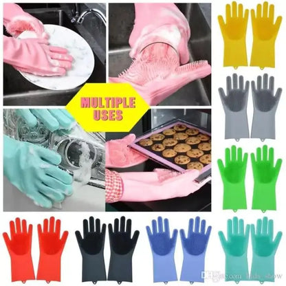 Magic Silicone Washing Gloves 🧤✨ with Scrubber 🧽 for Kitchen 🍽️