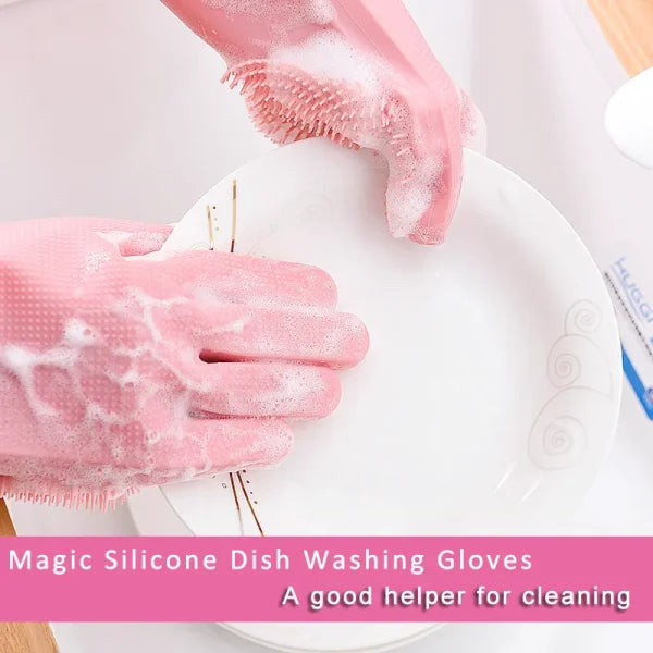 Magic Silicone Washing Gloves 🧤✨ with Scrubber 🧽 for Kitchen 🍽️