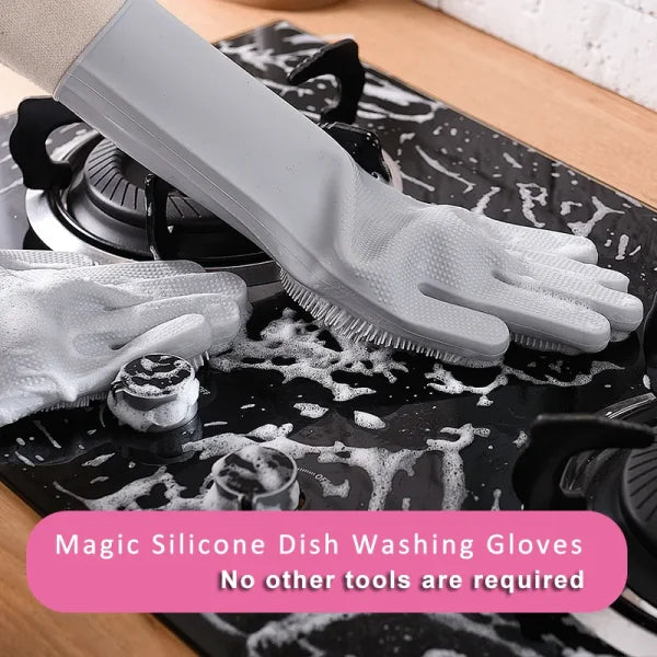 Magic Silicone Washing Gloves 🧤✨ with Scrubber 🧽 for Kitchen 🍽️