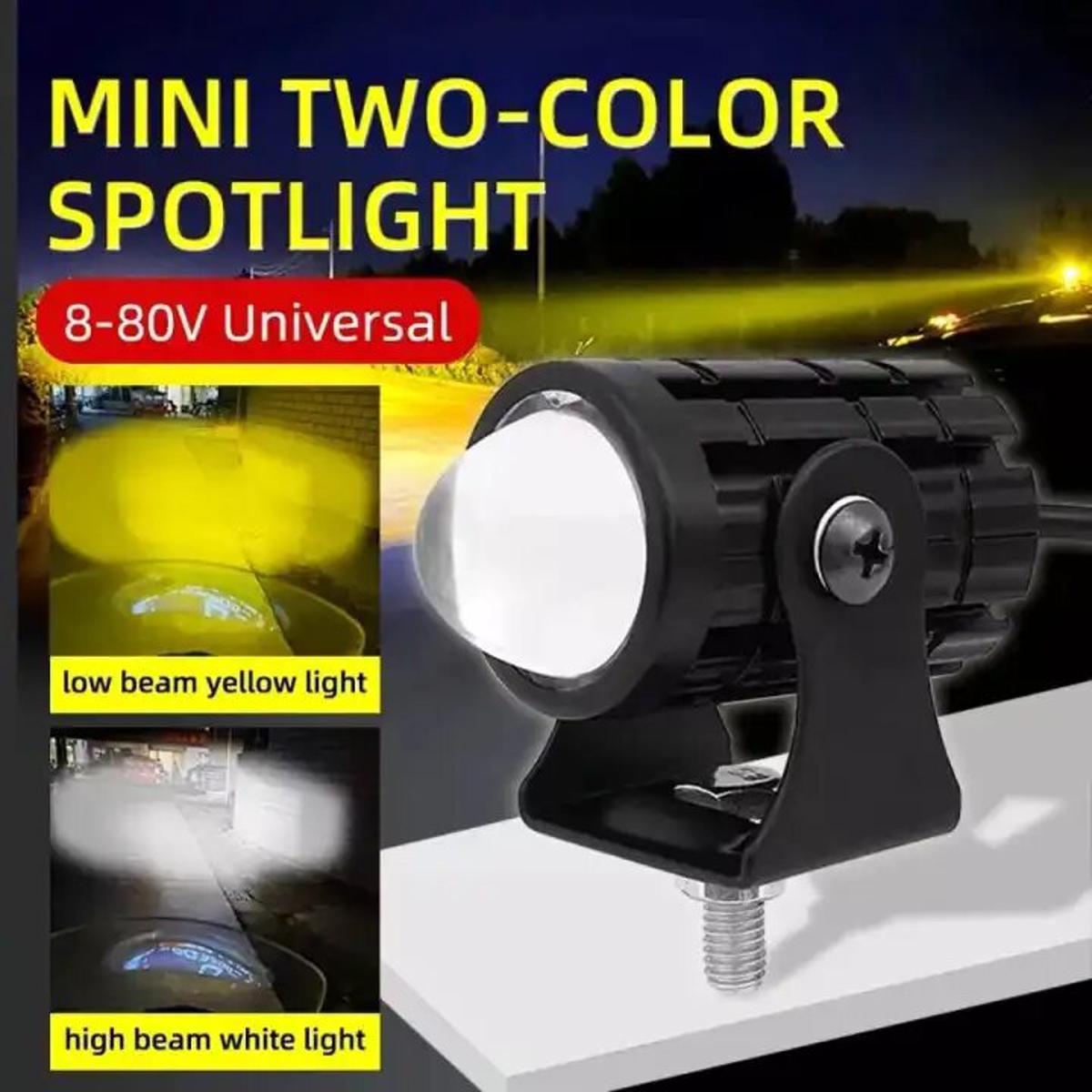 Mini Fog Light 🌫️✨ Dual White-Yellow 20W for Motorcycle & Cars 🚗🏍️