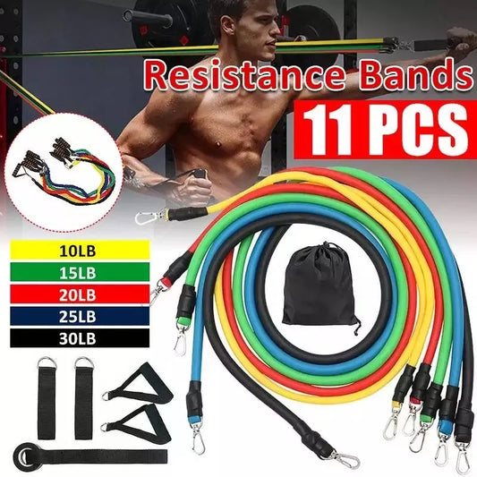 11PCS Latex Resistance Bands 🏋️‍♀️🧘‍♂️💪 Fitness Set
