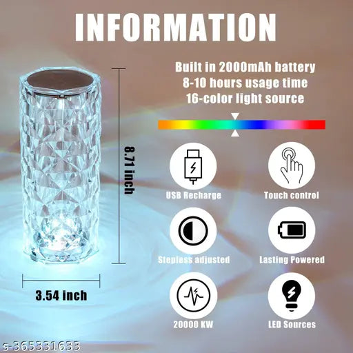 🌹 Crystal Rose Lamp 💡✨ | 16 Colors 🌈 | USB Rechargeable 🔋