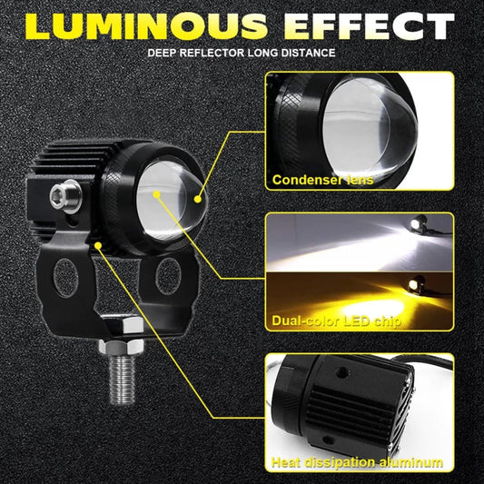 Mini Fog Light 🌫️✨ Dual White-Yellow 20W for Motorcycle & Cars 🚗🏍️