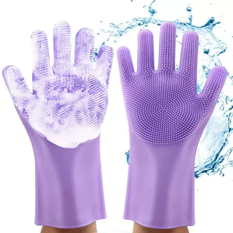 Magic Silicone Washing Gloves 🧤✨ with Scrubber 🧽 for Kitchen 🍽️